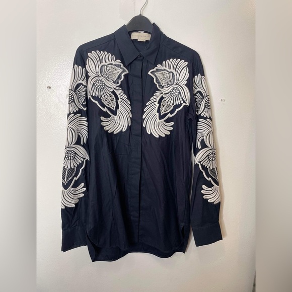 Stella McCartneyFeather-Flower-Embroidered Poplin Shirt size small